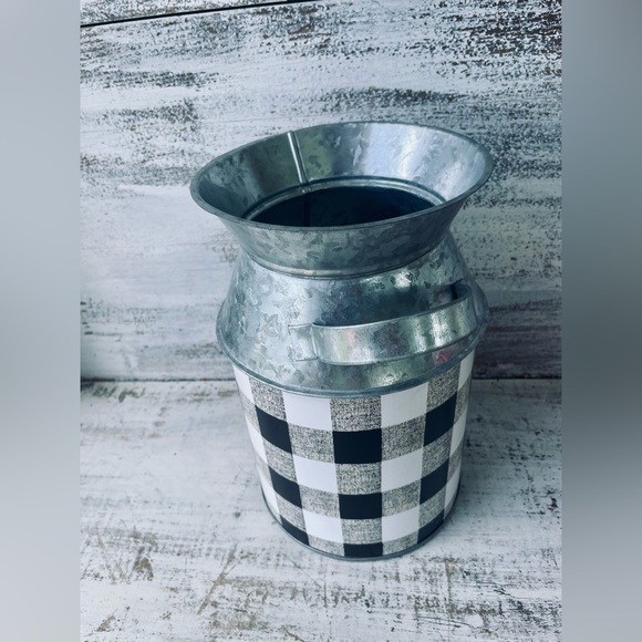 *Black & White Buffalo Check Milk Can, Large 9.25” - Picture 10 of 13
